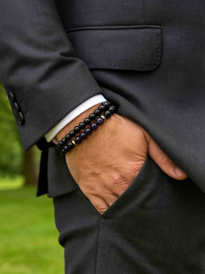 Set of bracelets for men made from agate and amethyst 4556 by Lebijou.