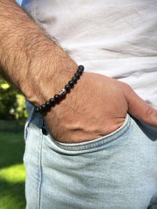 Мужской браслет из натурального матового агата с черепом 4883