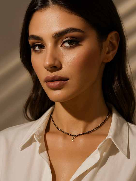 Spinel and bead choker with a moon pendant 5104