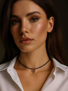 Чокер зі шпінелі та бісеру з підвіскою місяць 5104