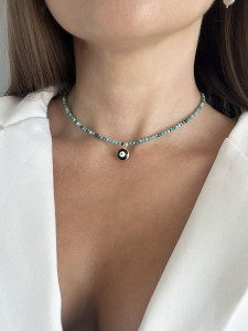 Чокер із натуральної бірюзи з підвіскою око 5213