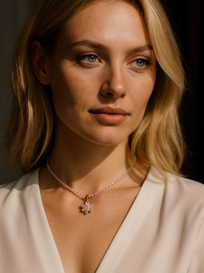 Чокер из розового кварца с подвеской цветок 5608