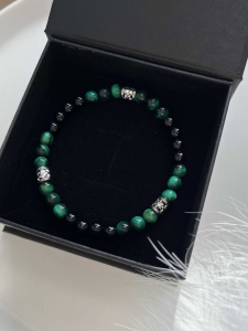 Мужской браслет из камня агат и кошачий глаз 5660