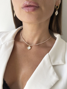 Pink opal choker with pendant 5214