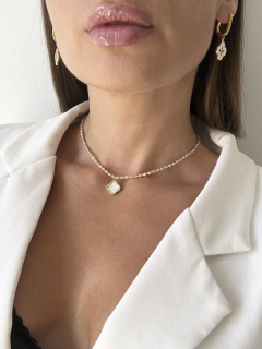 Pink opal choker with pendant 5214