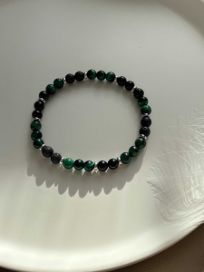 Мужской браслет из камней кошачий глаз, лава, агат 5661