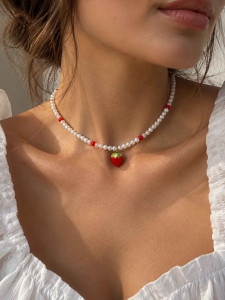 Choker mit Perlmutt und Granatapfel 5282.