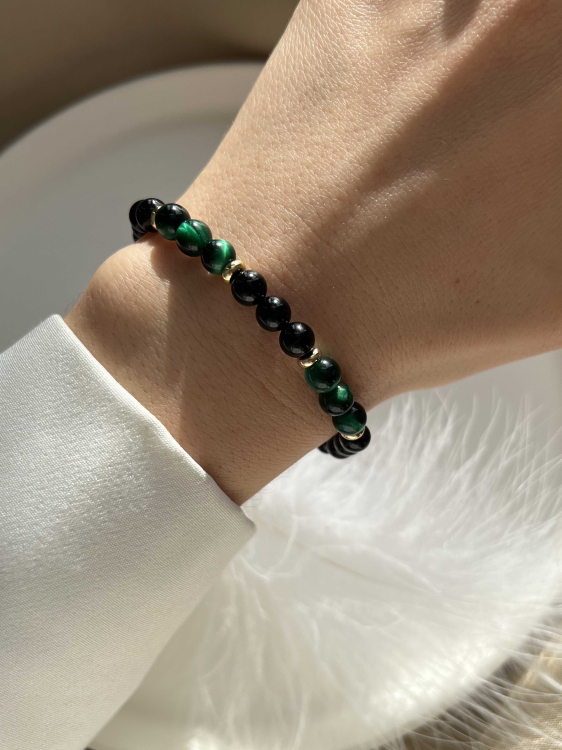 Женский браслет из камней кошачий глаз и агат 5662