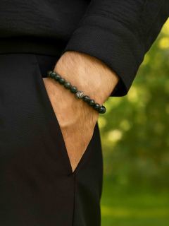 Men's bracelet made of jade cabamba stone + silver (4896)