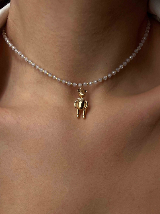 Подвеска с мишкой из натуральных камней белая 4887