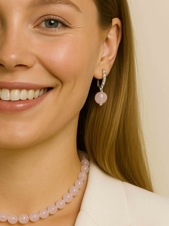 Серьги с розовым кварцем 5163