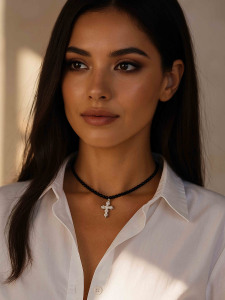 Black agate choker with a cross 5215