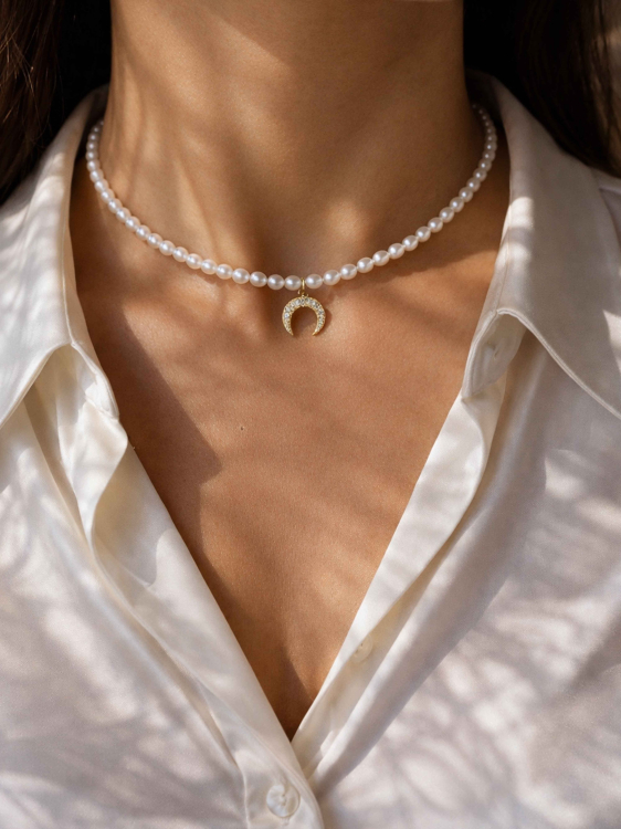 Перлинне кольє з лунницею 5527