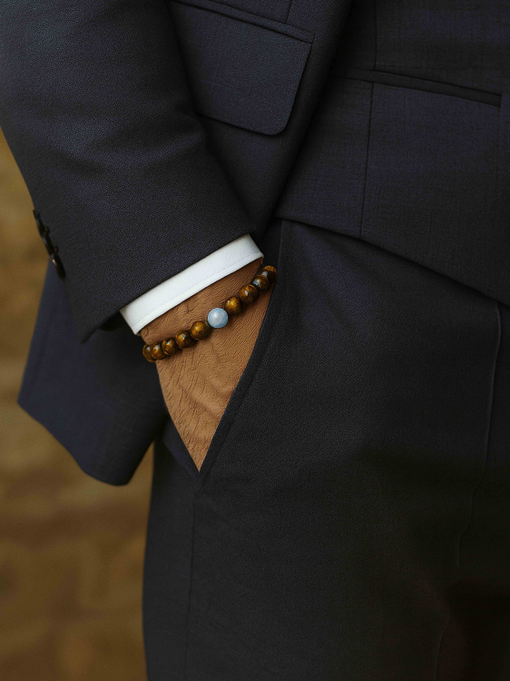 Herrenarmband aus Tigerauge und Aquamarin 5008.