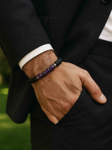 Мужской браслет из вулканической лавы и аметиста 4678