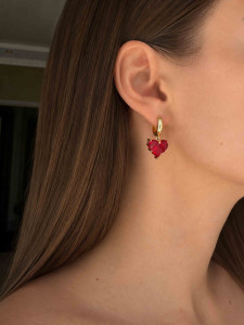 Сережки з червоним серцем 5354