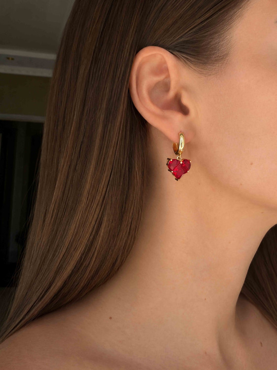 Сережки з червоним серцем 5354