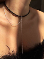 Колье галстук из черного хрусталя в серебре 5612