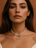 Чокер из жемчуга с розовым сердцем 5239