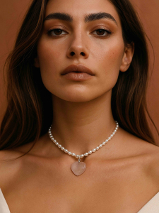 Чокер із перлів з рожевим серцем 5239