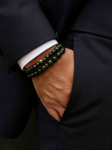 Сет мужских браслетов из зеленой яшмы 4918