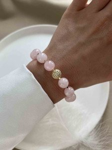 Браслет из розового кварца с гематитом 4493