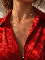 Изящная золотая цепочка-галстук с жемчужинками 5558