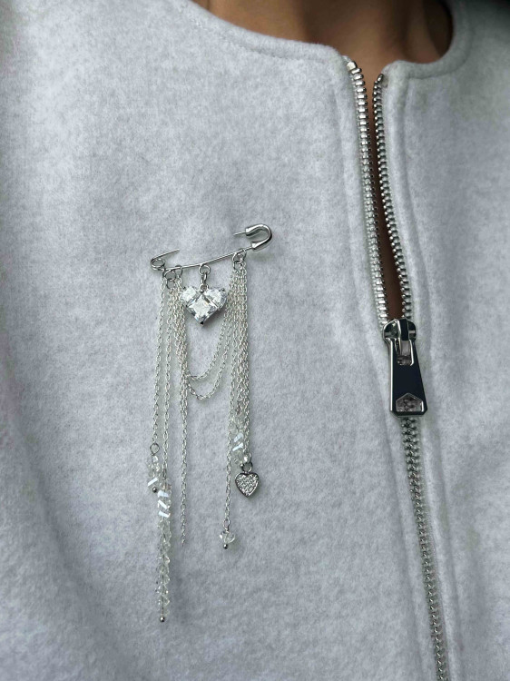 Булавка с подвеской сердце под серебро 5687