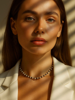 Choker with natural pearls and black agate 5175