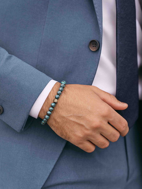 Чоловічий браслет з блакитної яшми 5013