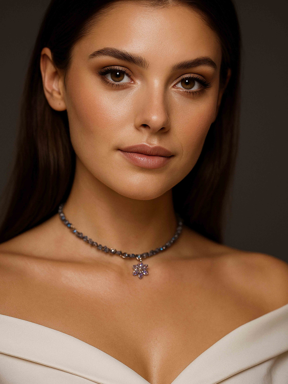 Shimmering purple necklace with a flower 5563 by Lebijou.