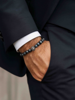 Мужской браслет из обсидиана со львом 4711