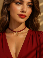 Красный чокер на шею с цепочкой 5627