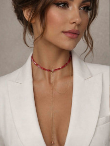 Красный чокер на шею с цепочкой 5627