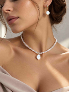 Perlen-Choker mit Perlmutt-Anhänger 5379