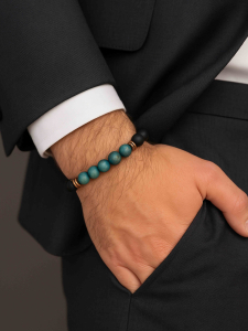 Чоловічий браслет із чорного нефриту та агату 4511