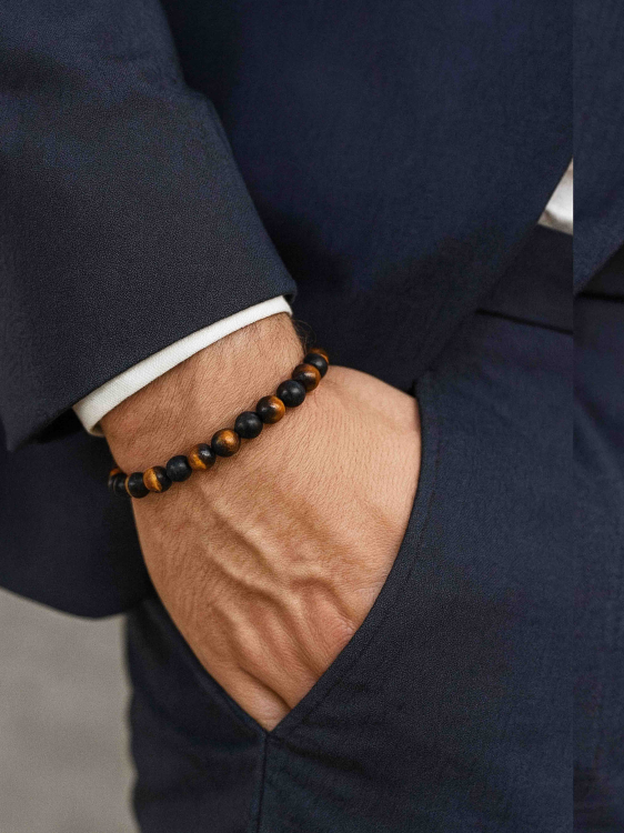 Herrenarmband aus natürlichen Steinen Schungit und Tigerauge 4940