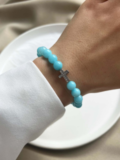 Armband aus blauem Achat mit Kreuz 4515