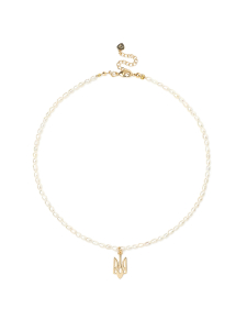 Pearl choker with a pendant featuring the coat of arms of Ukraine 5070