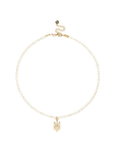 Pearl choker with a pendant featuring the coat of arms of Ukraine 5070