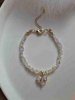 Хрустальный браслет с сердцем и цепочкой в золоте 5635