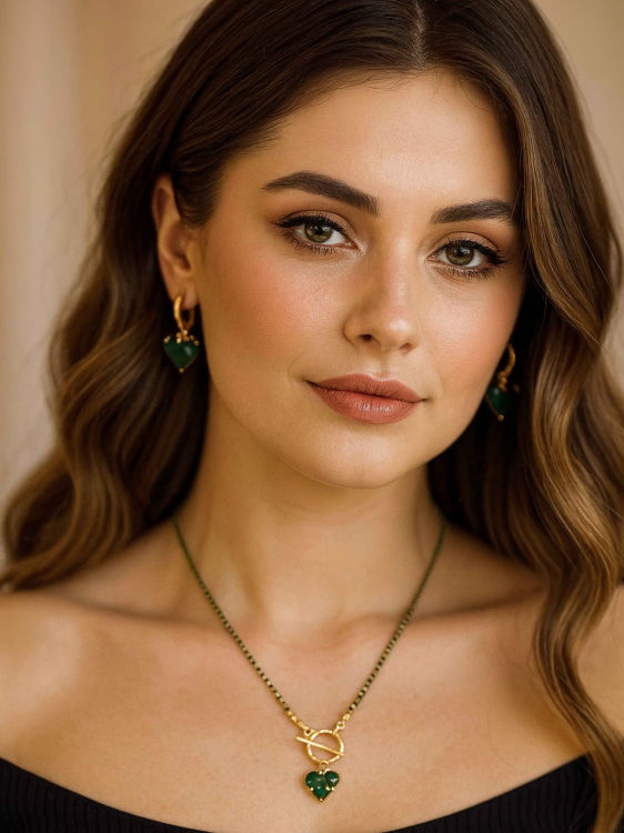 Чокер з авантюрину з підвіскою серце 5385