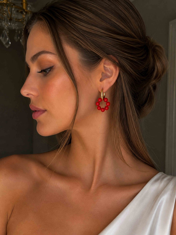 Transformer earrings with red coral 5192