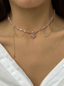 Beautiful pink necklace with a pearl 5496
