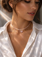 Нежное розовое колье с жемчужиной 5496