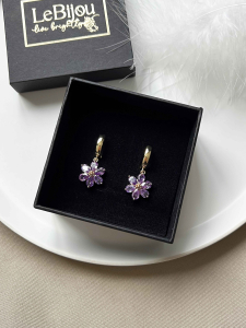 Earrings with a purple flower 5583