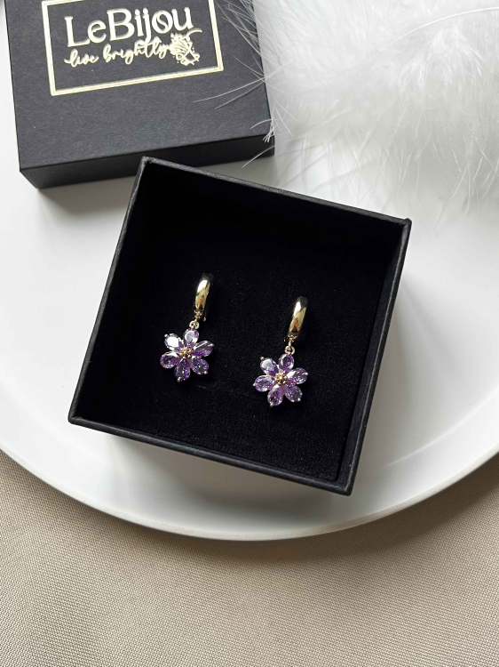 Earrings with a purple flower 5583