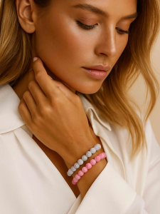 Набор браслетов серый и розовый агат 4846