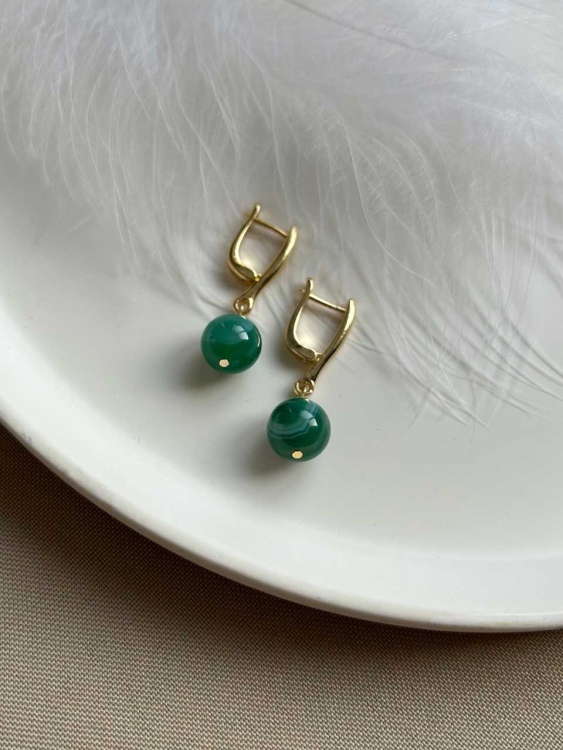 Сережки із зеленим агатом 5194