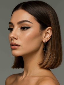 Серьги с черным агатом 5196